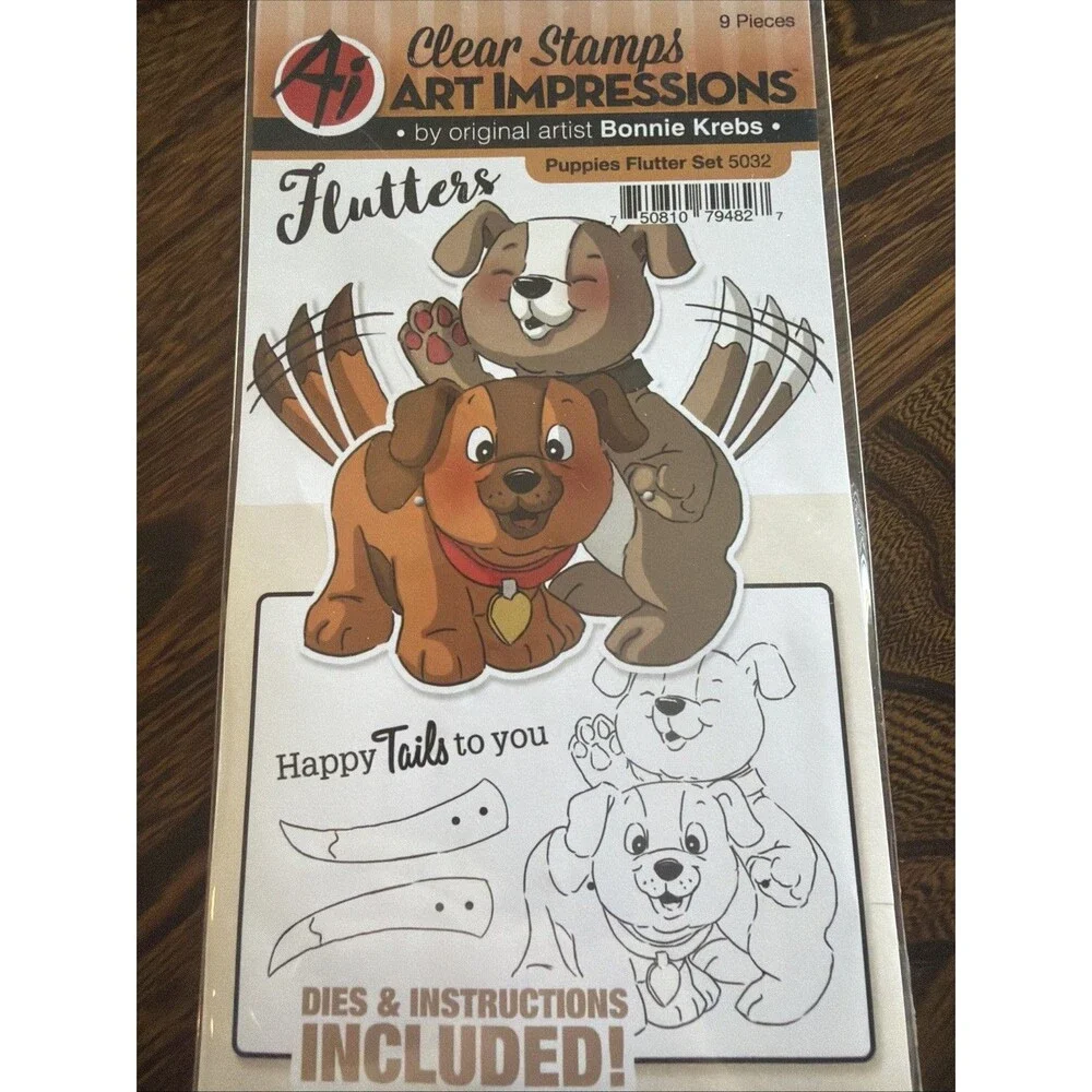 Art Impressions Clear Stamps and Dies - Puppies Flutter Set - 5032 dogs puppy